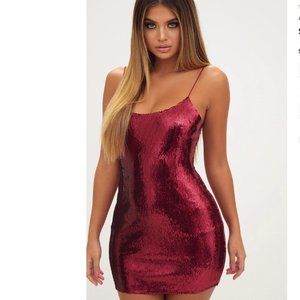 Pretty Little Thing Burgundy Strappy Sequin Bodycon Dress Size US 8